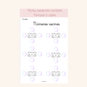 Ficha numeros vecinos - Verano