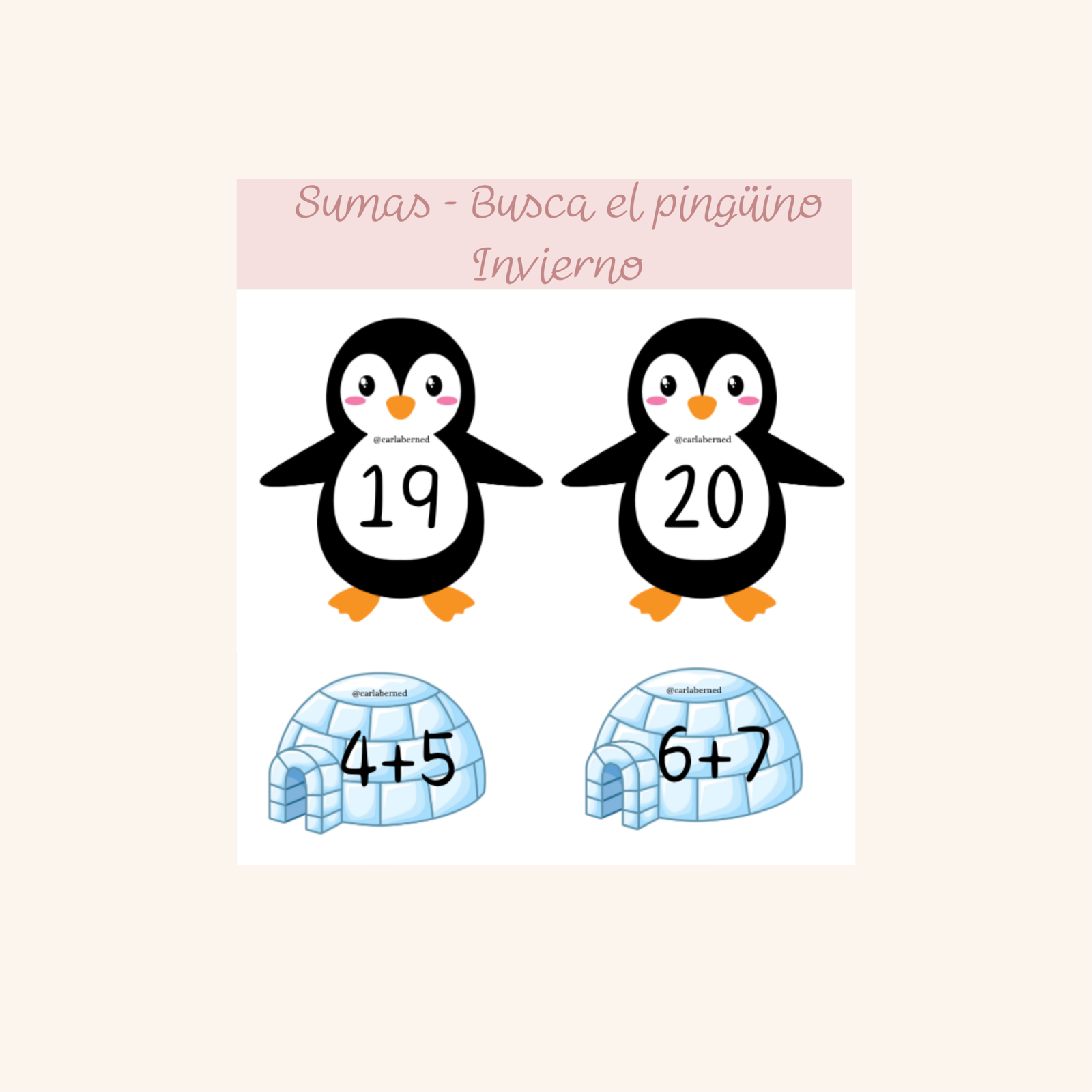 Sumas Invierno - Busca el pingüino